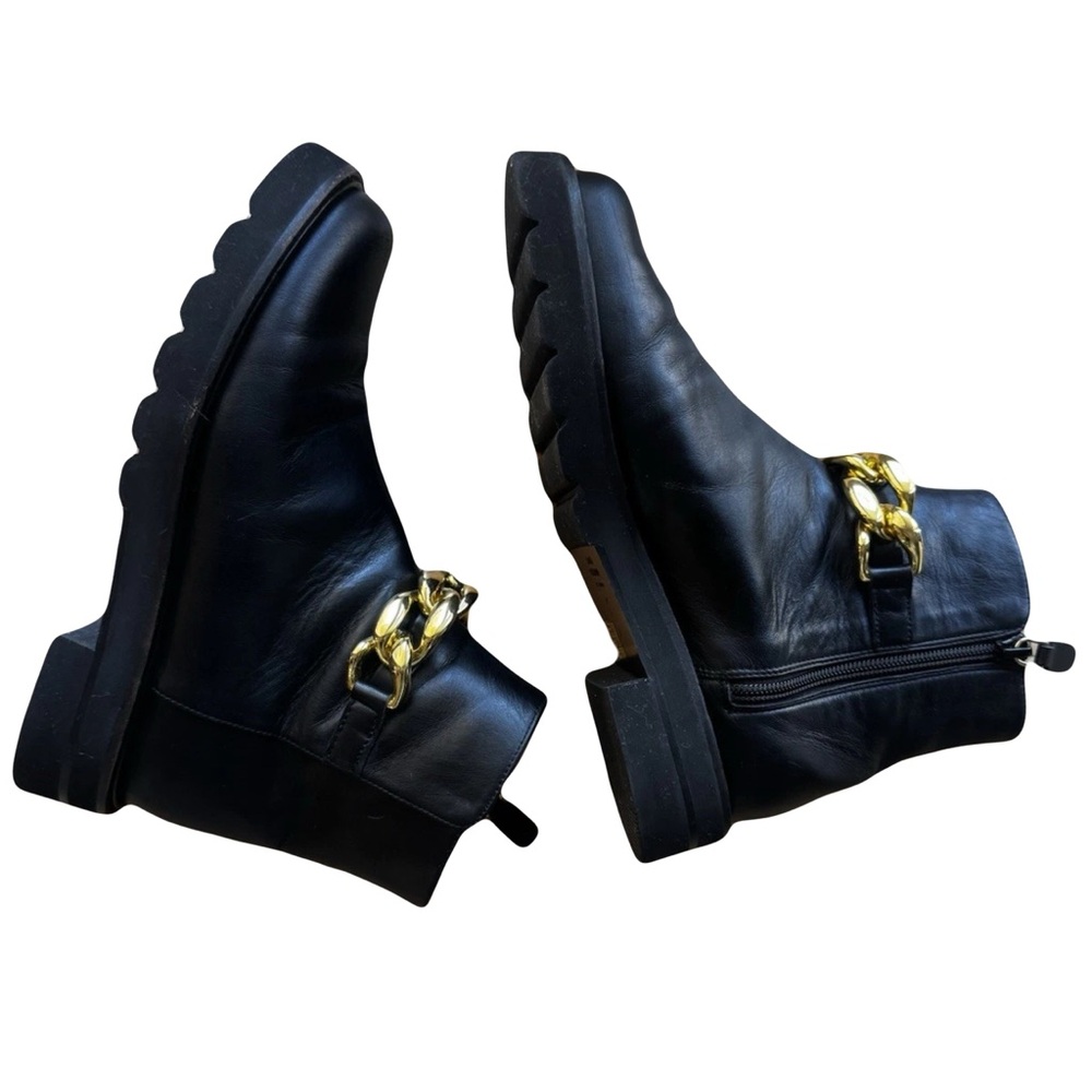 Stuart Weitzman Black Leather Gold Chain Boots Size 7 - Picture 2 of 13